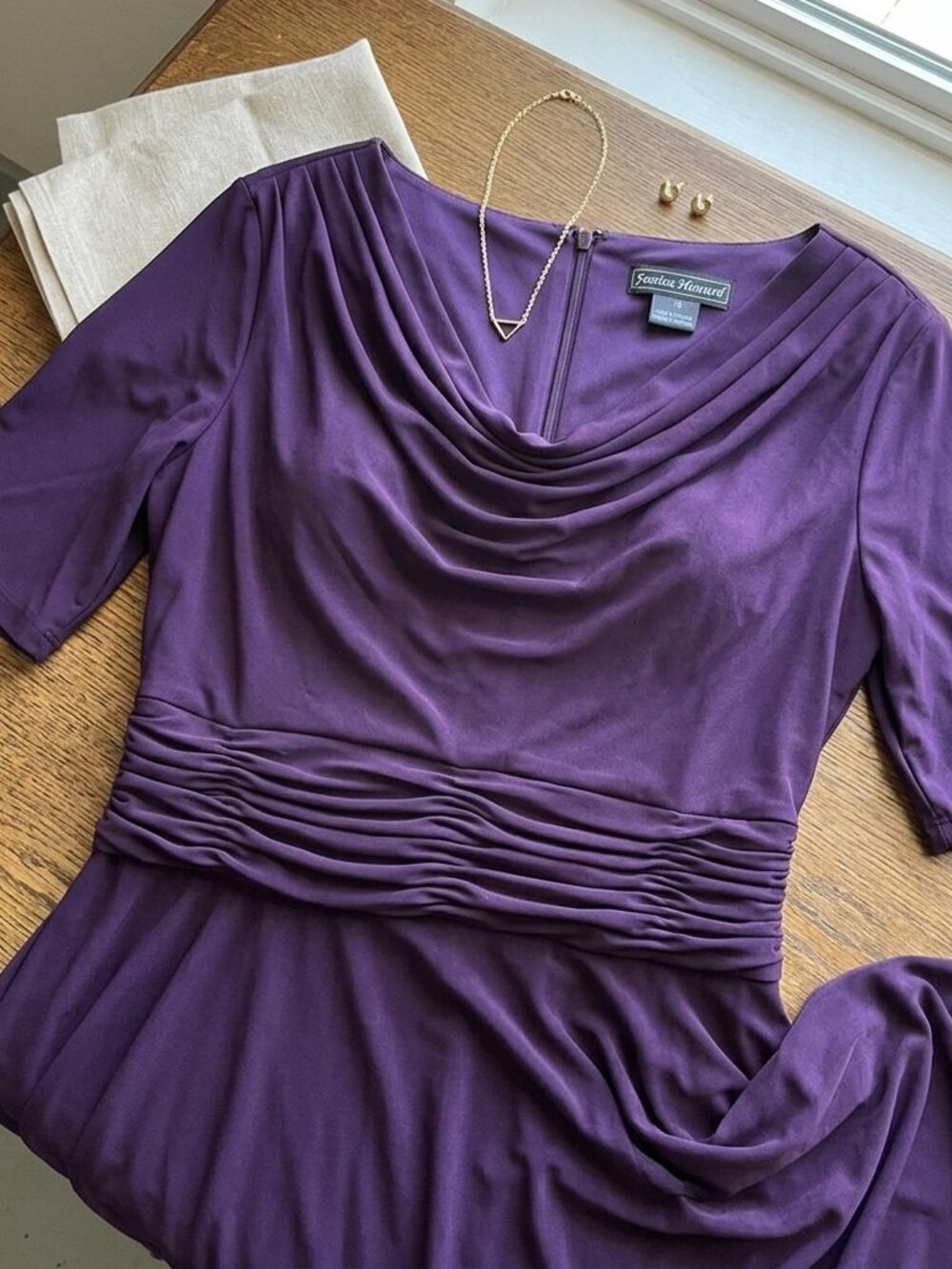 Jessica Howard Purple Draped Waist Ruched Sheath Dress